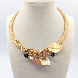 Vintage Gem-Craft Jeweled Leaf Choker Collar Necklace